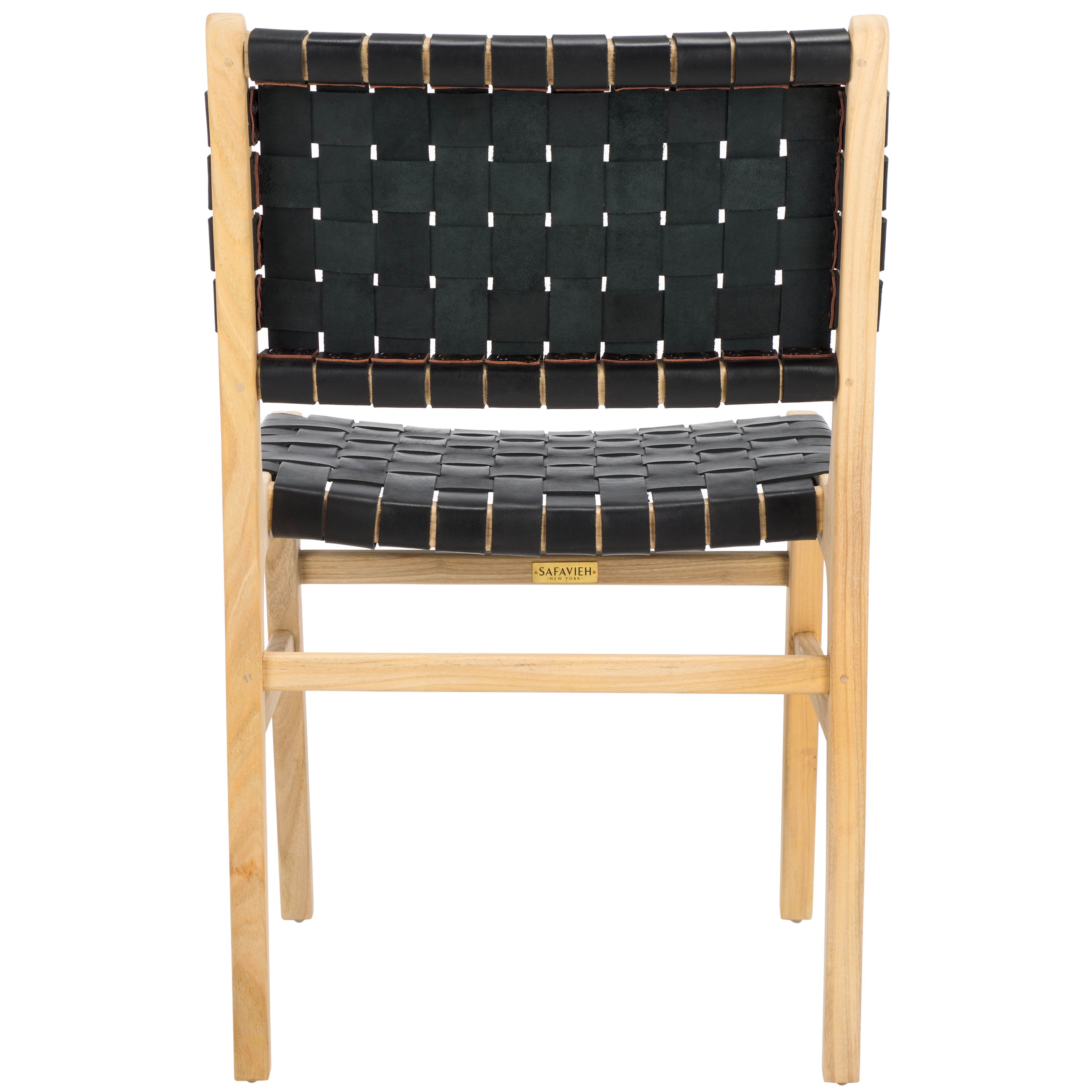 SAFAVIEH Taika Contemporary Leather Solid Dining Side Chair, Black/Light Natural (Set of 2)