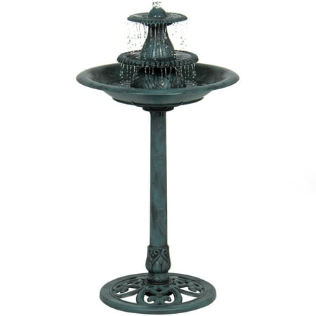 - Best Choice Products 3-Tier Indoor/Outdoor Polyresin Pedestal Bird Bath Fountain Decor w/ Pump - Green