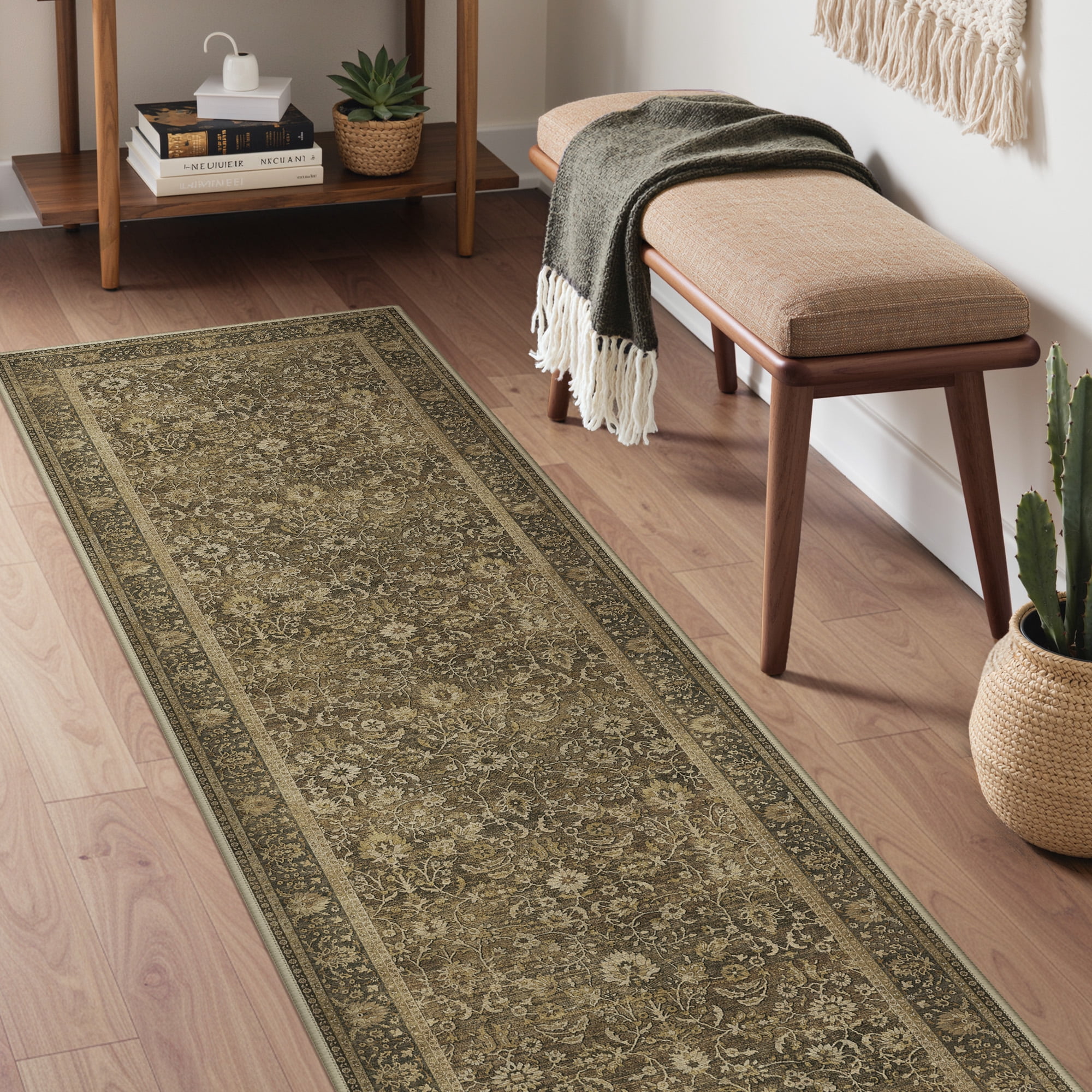 KUETH 2.5x12 Vintage Runner Rug Machine Washable Rugs for Living Room, Non Slip Flat Pile Rug with Rubber Backing, Boho Rug for Entryway Hallway Kitchen and Corridor