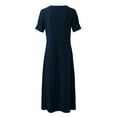 thumbnail image 4 of Hwmodou Female Midi Dresses Solid Color Short Sleeve V-Neck Sundress Maxi Casual Button Bow Wrap Clothes Vacation Holiday For Woman, 4 of 8