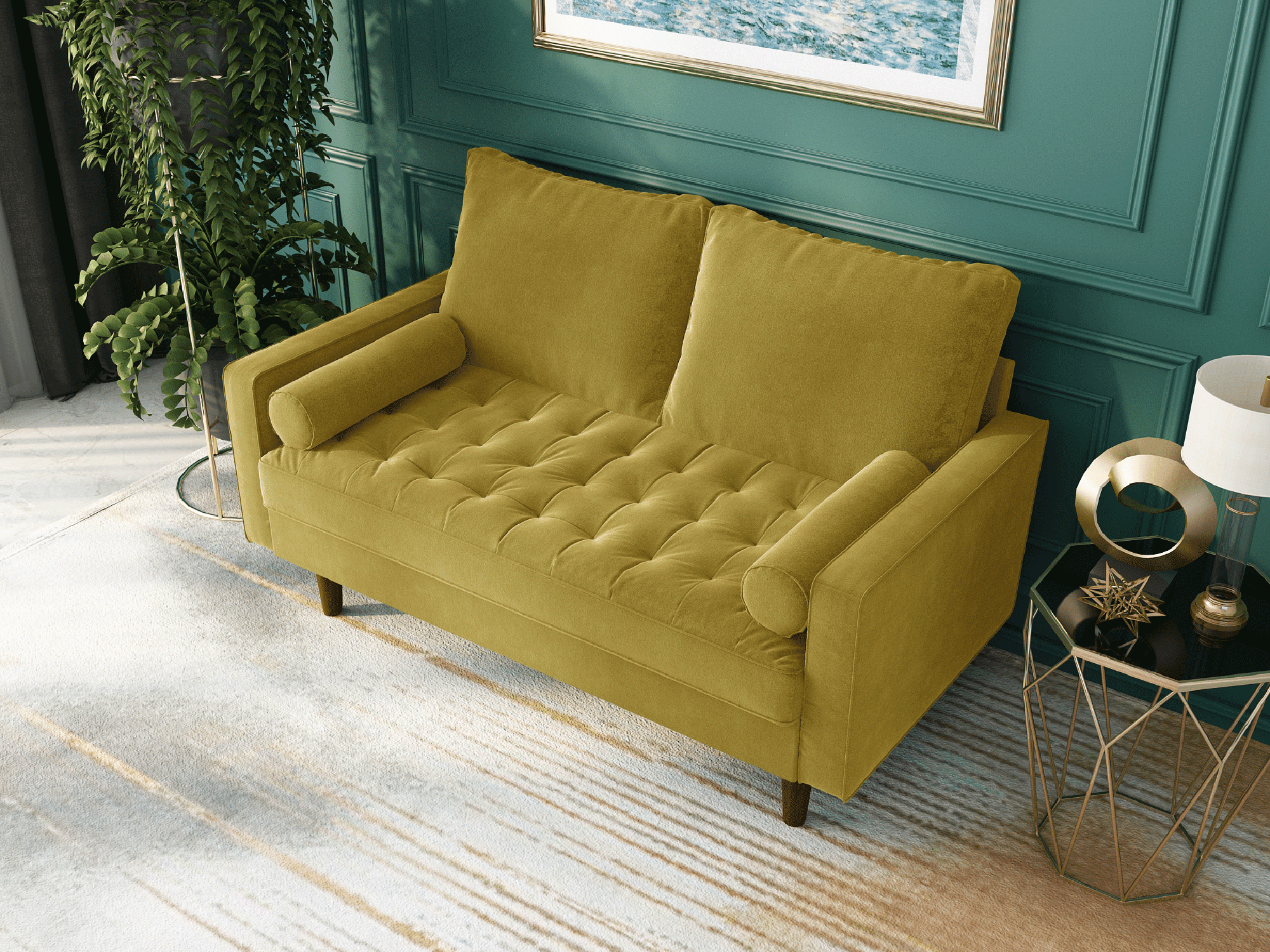 Koby Home Sectional Loveseat Couch Sofa Mid-Century 58" Sofas Couches for Living Room Goldenrod Yellow