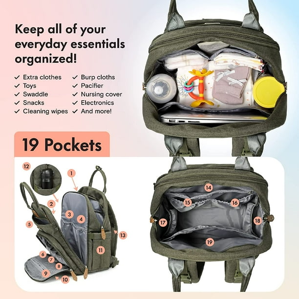 Grm Diaper Bag Backpack With Portable Changing Pad Pacifier Case And Stroller Straps Brown
