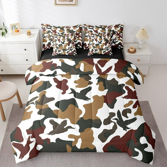 Erosebridal Kawaii Duck Bedding Queen Size, Farmhouse Animal Bed Set, Brown Reversible Bedding Sets Queen Size, Lightweight Room Decorative, 7-Piece