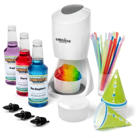 

Hawaiian Shaved Ice Shaved Ice White S900A Machine Party Package with 3 Syrups and Supplies