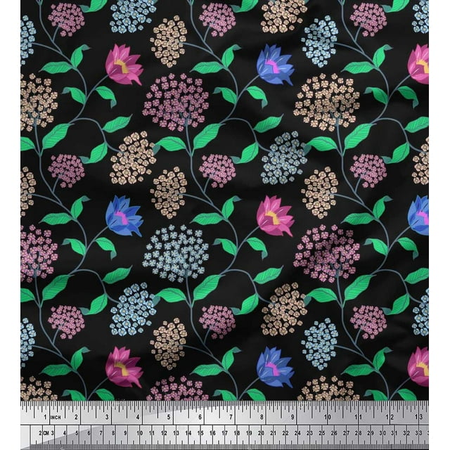 Soimoi Velvet Fabric Leaves & Floral Artistic Print Fabric by the Yard 58 Inch Wide