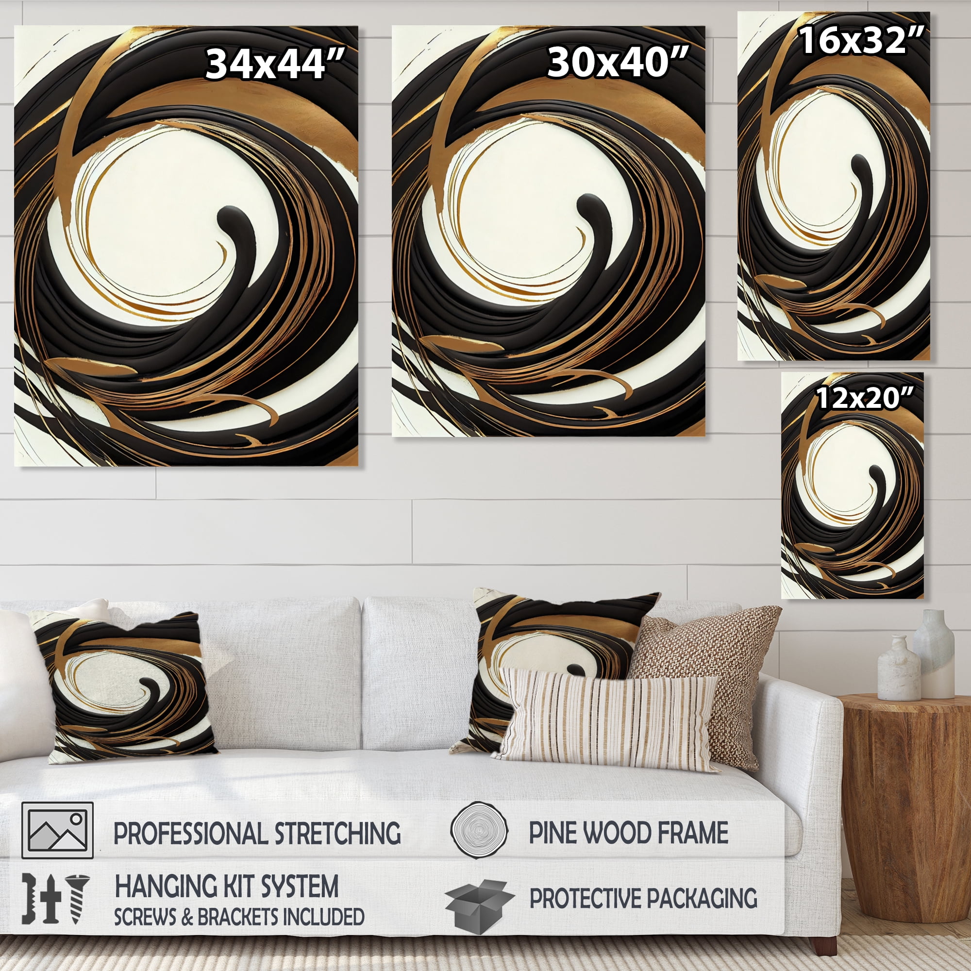 Designart Gold Glamour Circle V Canvas Wall Art