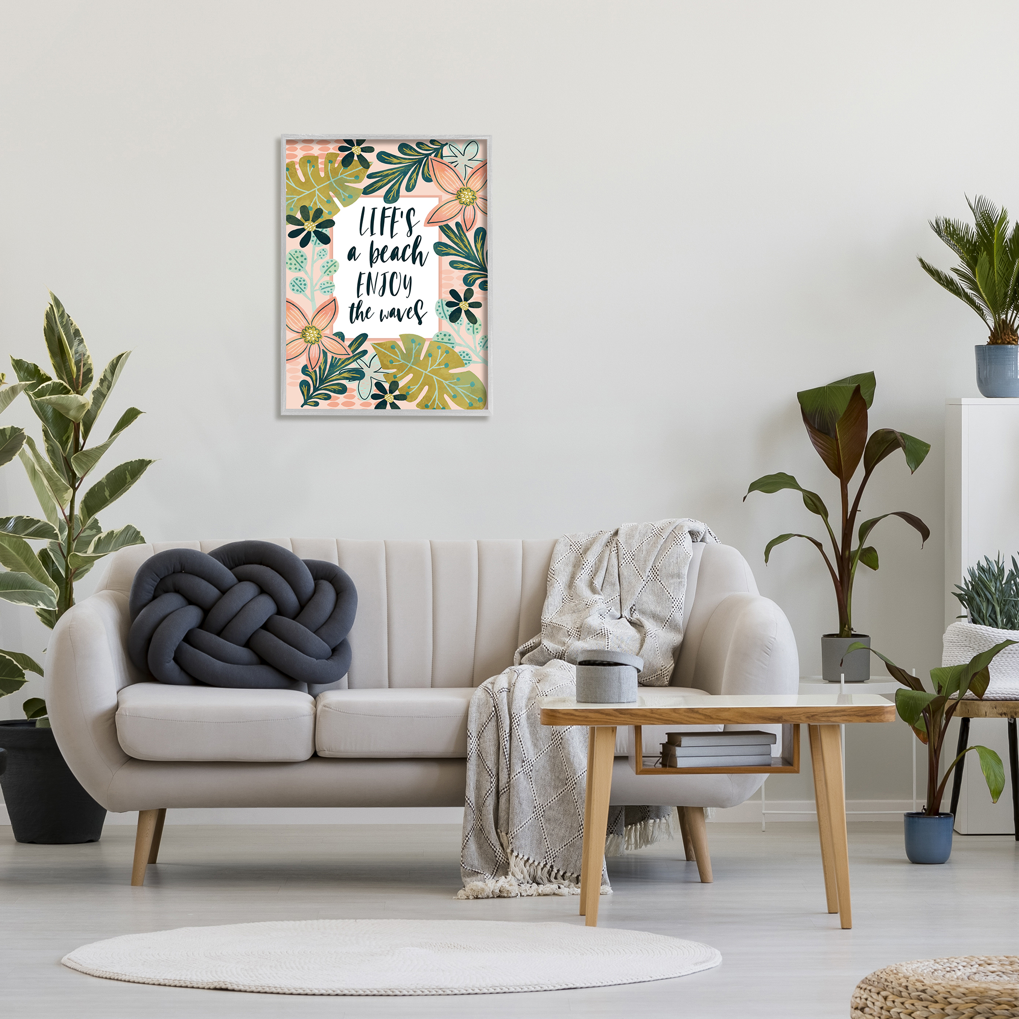 Stupell Industries Life's A Beach Phrase Botanical & Floral Painting Gray Framed Art Print Wall Art, 24 x 30