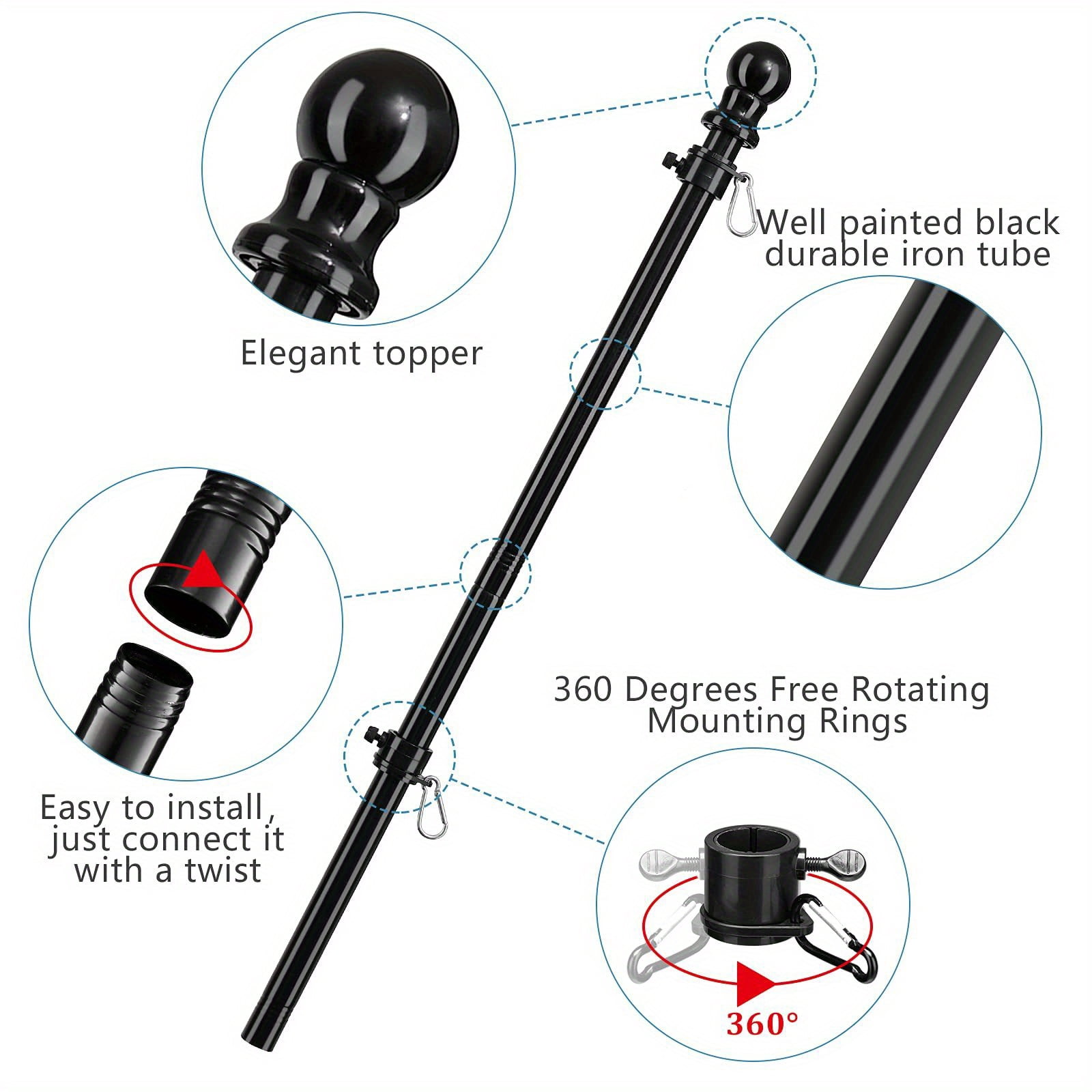 5-7ft Tangle Free Flag Pole for House with Holder Bracket, Residential Flagpole Kit for Outdoor Porch Garage