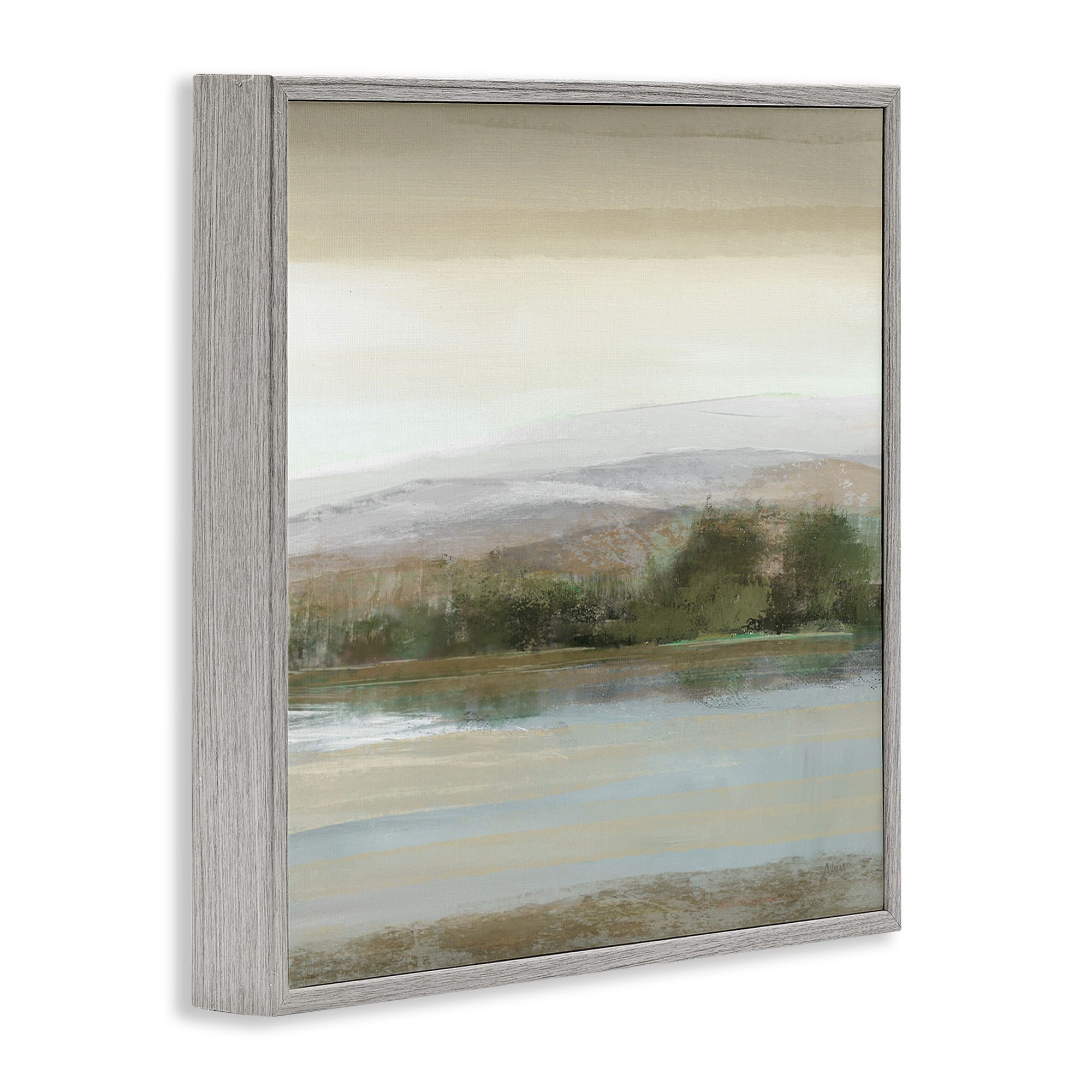Stupell Industries Lake View Atmosphere Landscape Painting Gray Framed Art Print Wall Art, 12 x 12