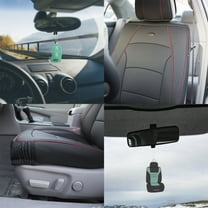 FH Group Car Seat Cover Leatherette Luxury Bucket Pair Seat Covers Black Red Trim w/ Air Freshener
