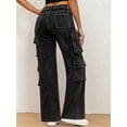 thumbnail image 4 of QERINTE Womens Plus Size Cargo Jeans Women Stretch Straight Leg Jean High Waist Wide Leg Baggy Boyfriend Jeans, 4 of 5