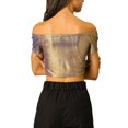 thumbnail image 3 of Unique Bargains Women's Off Shoulder Party Club Shiny Metallic Crop Top L Champagne, 3 of 6