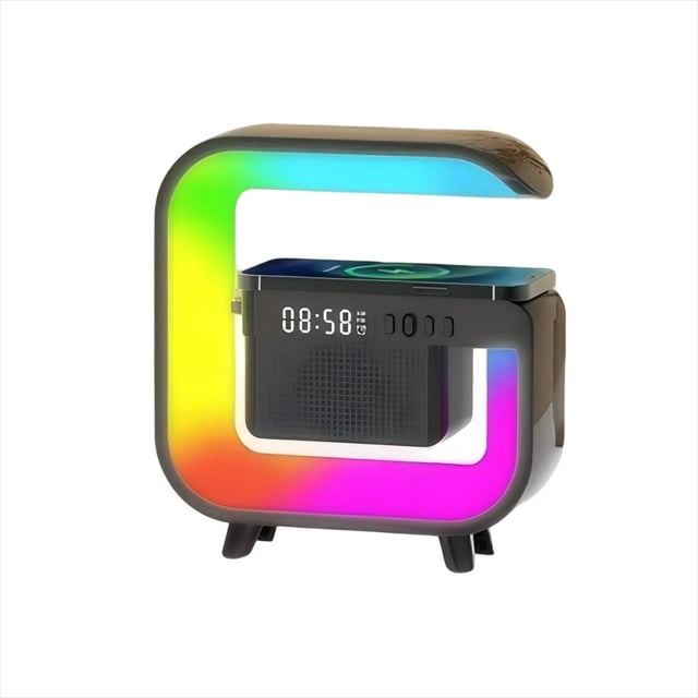 Herunwer 3-in-1 Bluetooth Speaker with Wireless Charger, Digital Alarm Clock, and Colorful Mood Light