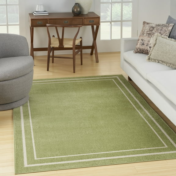 Nourison Essentials Indoor/Outdoor Green Ivory 5' x 7' Area Rug, (5x7)