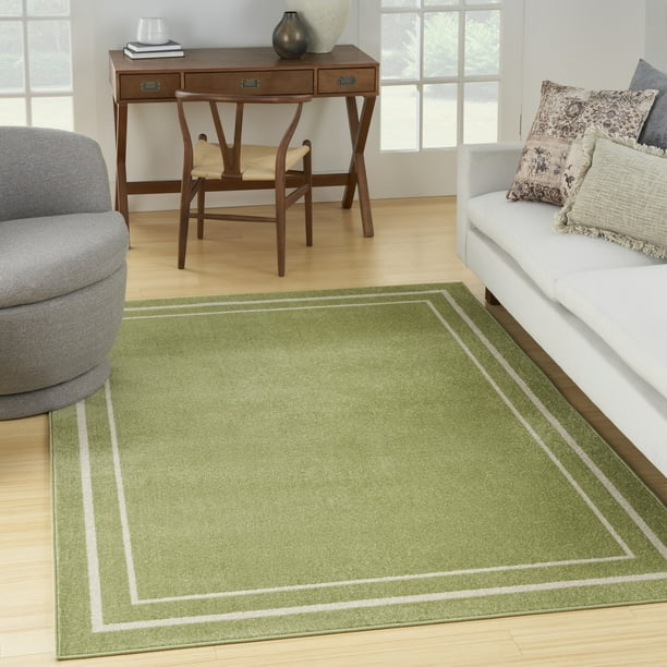 Nourison Essentials Indoor/Outdoor Green Ivory 5' x 7' Area Rug, (5x7