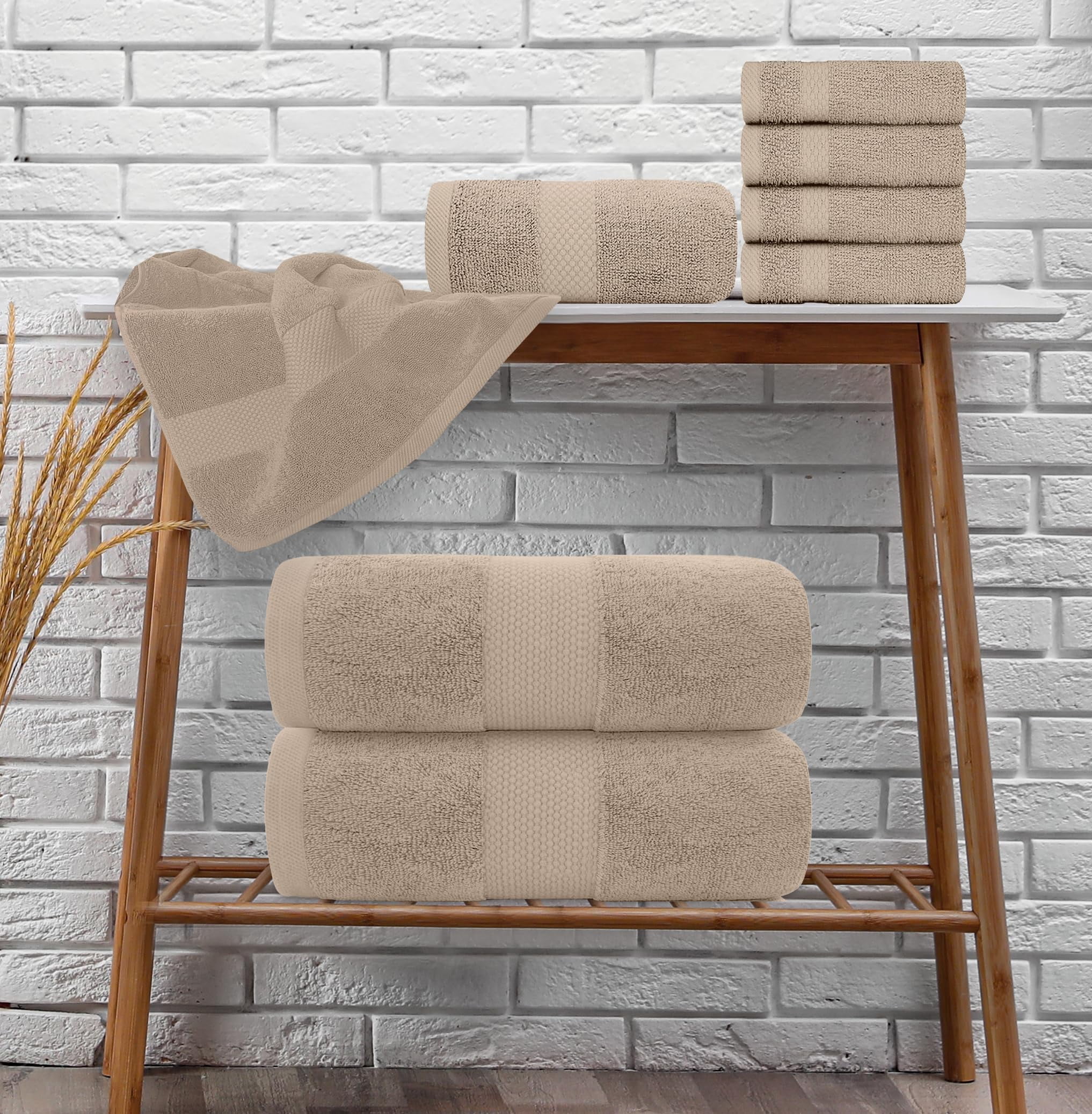 White Classic Hotel Collection Luxury 8-Piece 100% Turkish Cotton Towel Set, Taupe