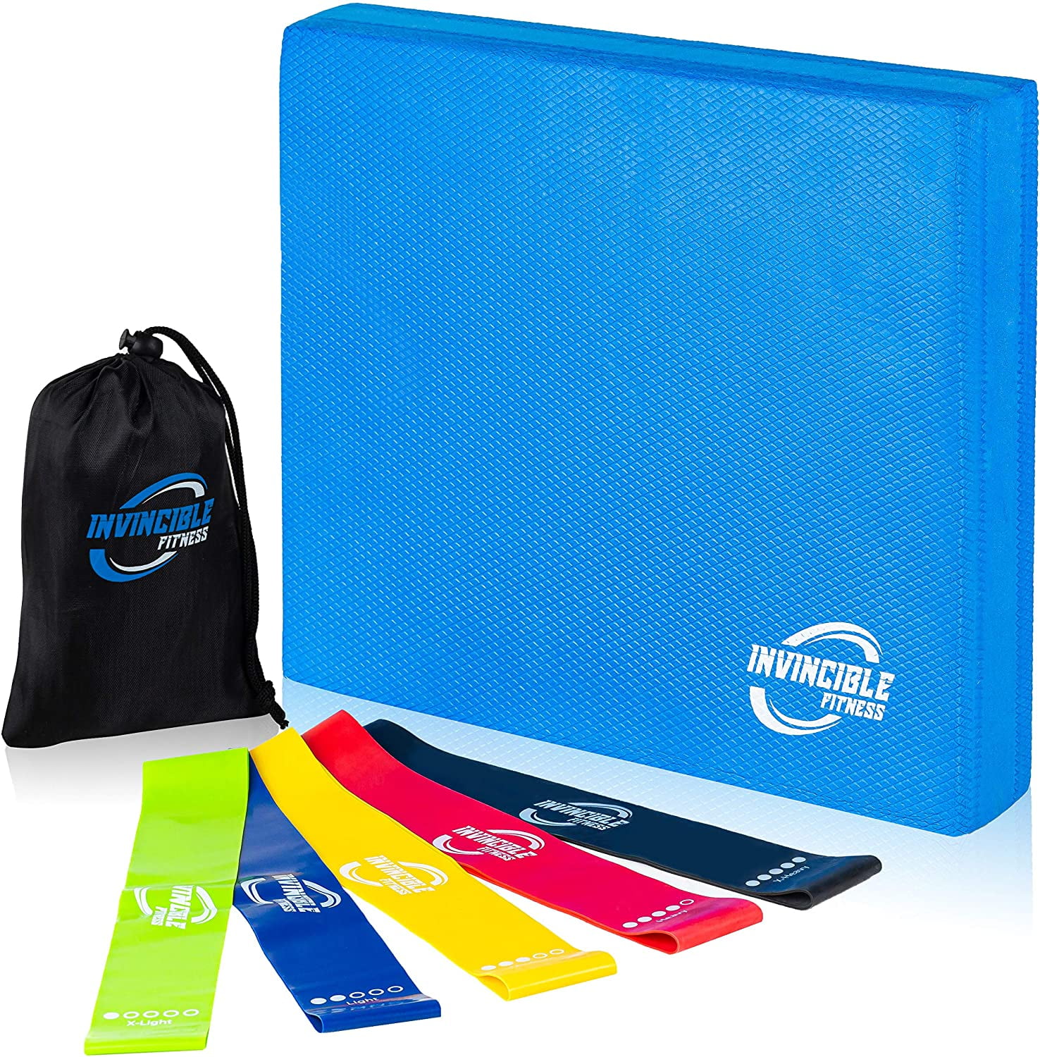 Invincible Fitness Foam Balance Pad Set with 5 Loop Resistance Bands