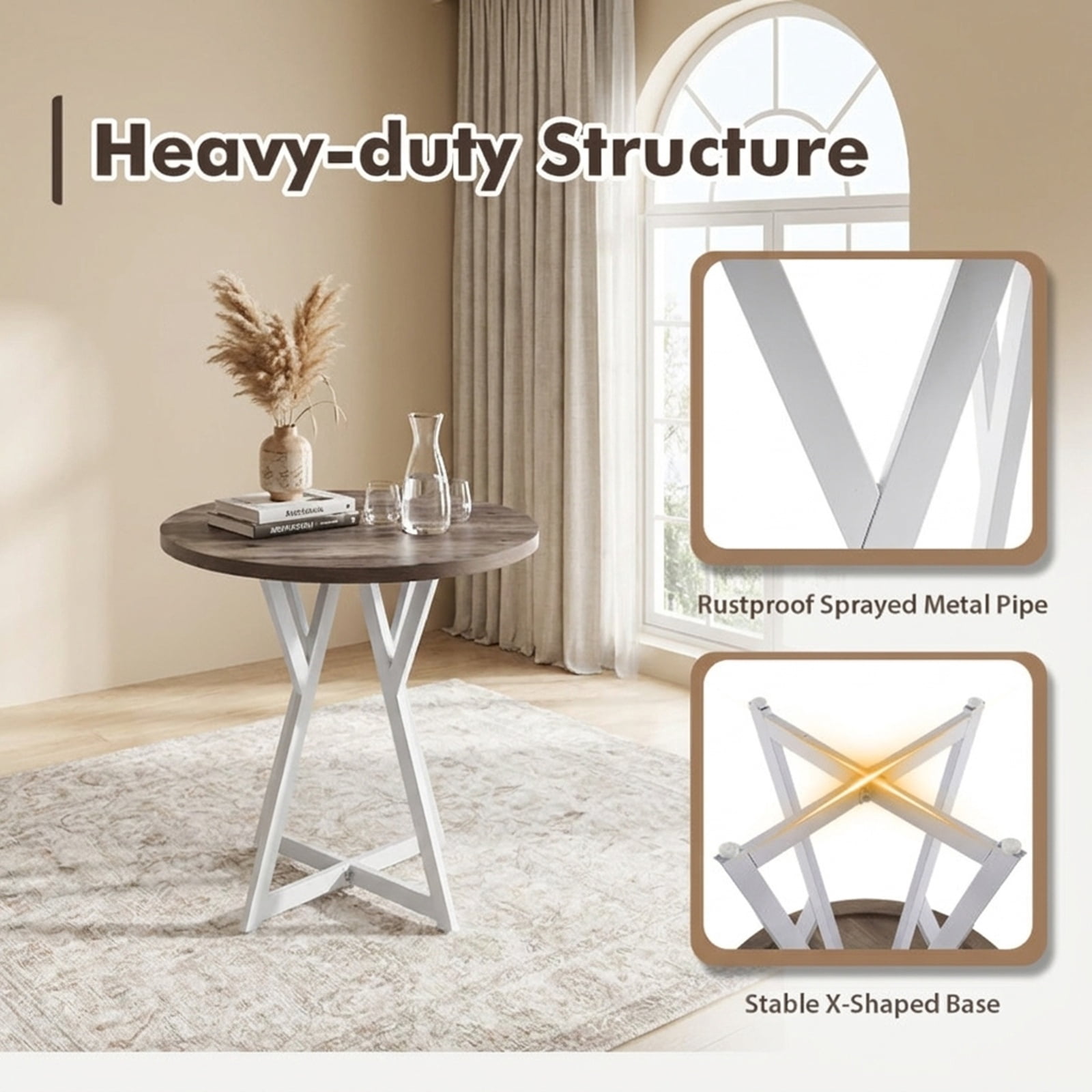 Furnibear 36 Inch Round Dining Table with Sturdy Metal Pedestal Base for Kitchen