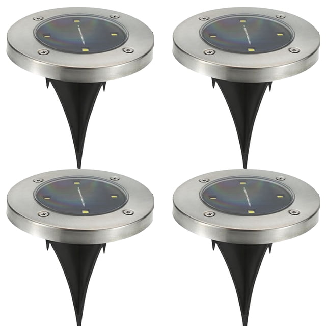 Luces solares para el suelo, paquete de 4, impermeables, en el suelo, para exteriores, paisajes, caminos, iluminación, sensores, luces de disco para jardín, patio, pasarela, césped, entrada, patio,