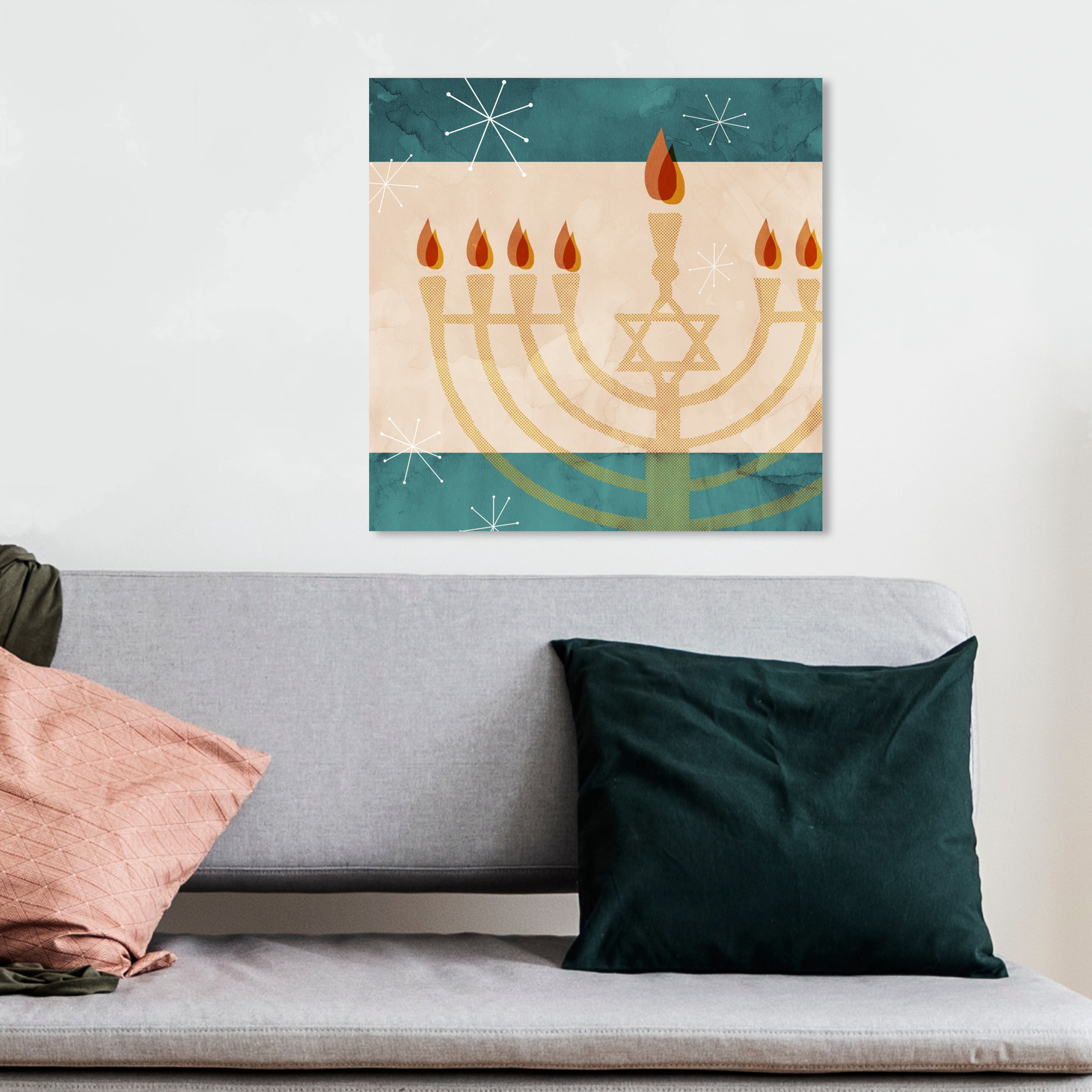 Wynwood Studio Holiday and Seasonal Wall Art Canvas Prints 'Modern Hanukkah' Holiday Home Décor - Red, Yellow, 20" x 20"