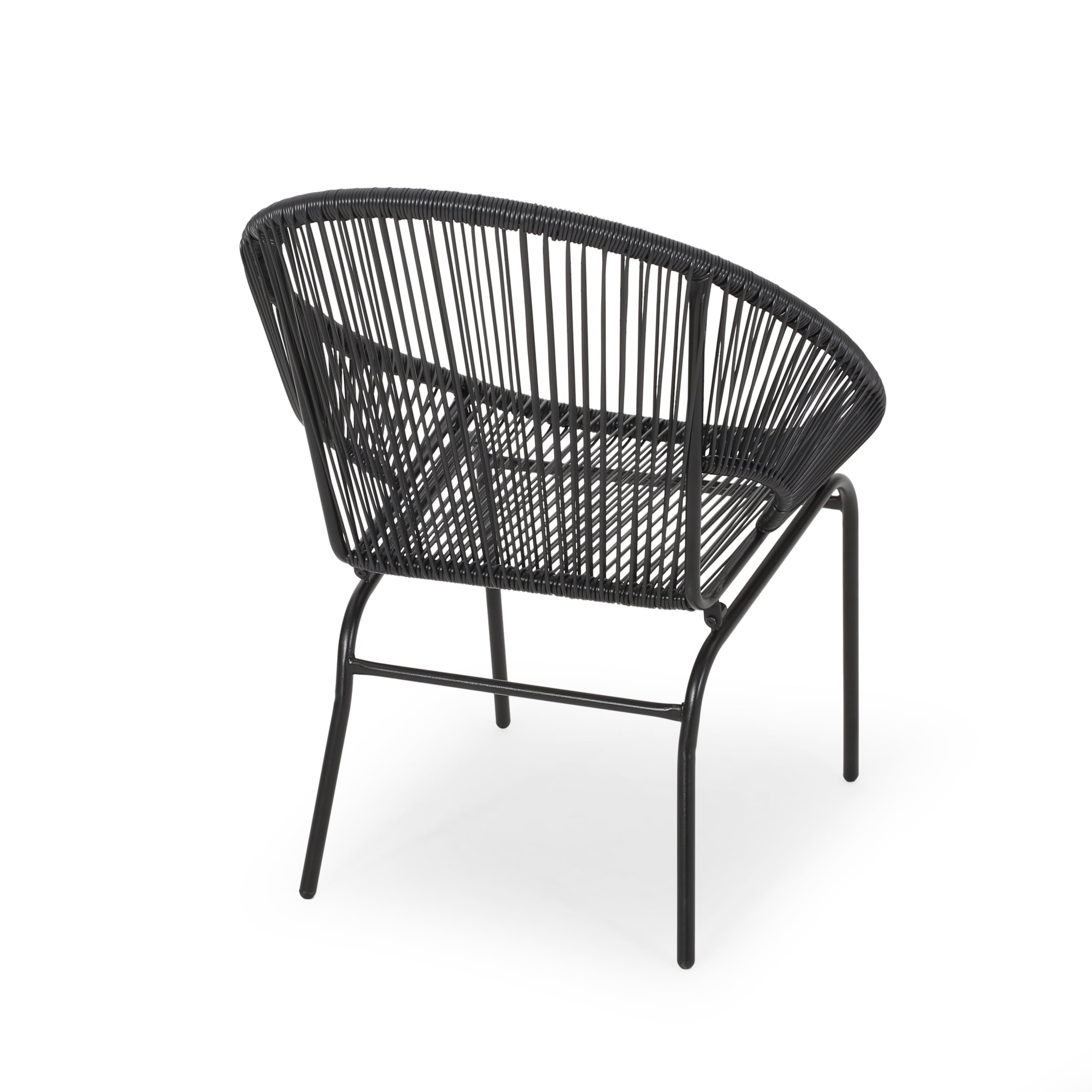 Hayk Outdoor Modern 2 Seater Faux Rattan Chat Set, Black