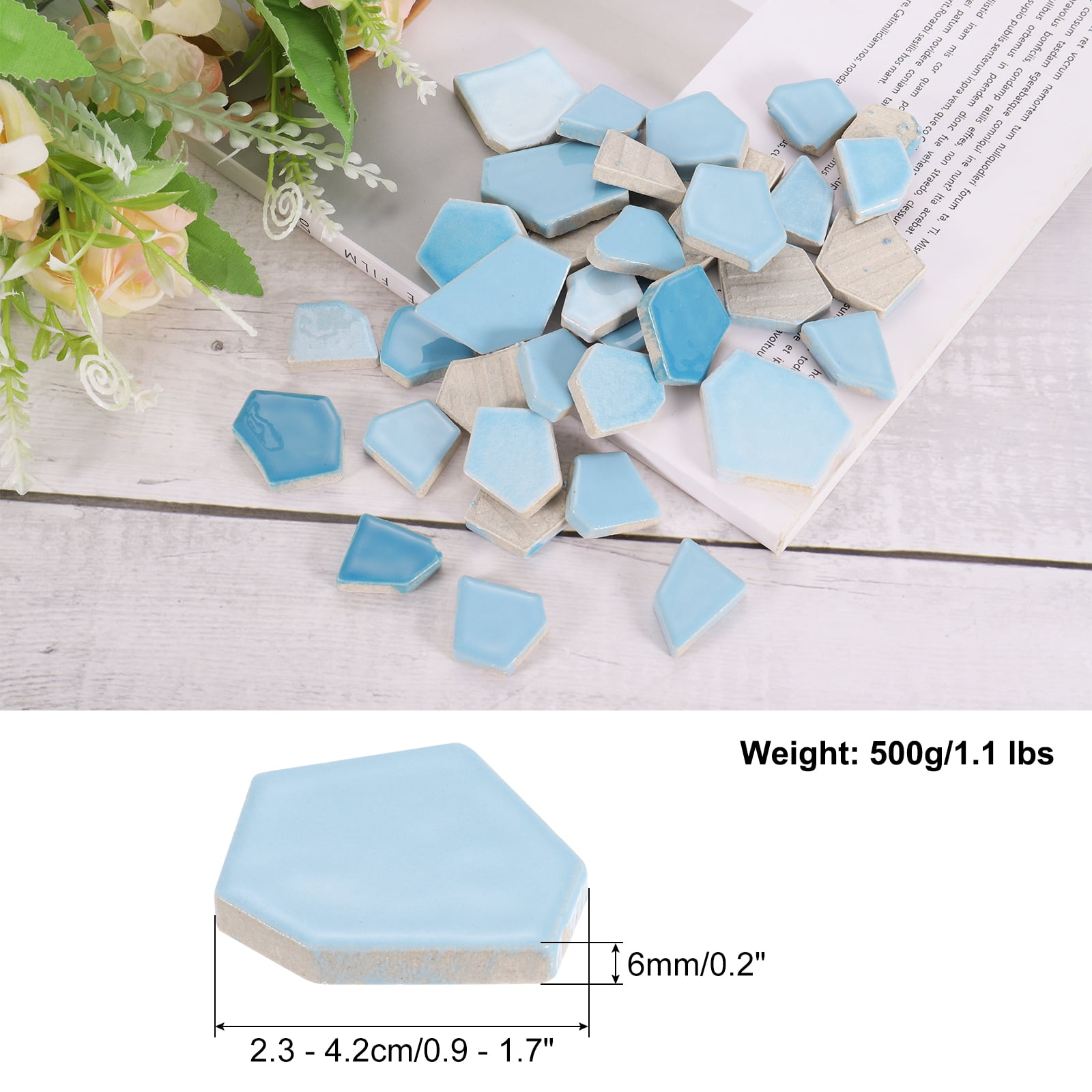 Uxcell 500g Irregular Ceramic Mosaic Tiles, 2.3 - 4.2 cm Stained Pieces, DIY Art Crafts, Mixed Light Blue