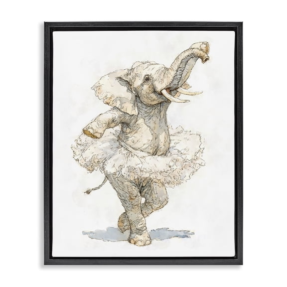 Stupell Industries Eclectic Ballet Elephant Tutu Black Floating Frame Canvas Art, 17 x 21, by Ziwei Li