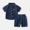 thumbnail image 3 of XBASW 1-7T Boys Summer Jeans Shorts Outfits Short Sleeve Collar Button down Denim Shirt Tops + Shorts 2 Piece Set for Kids Toddler Baby, 3 of 9