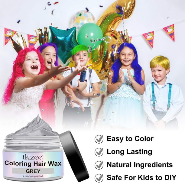 ikzee Coloring Hair Wax, Gray - Hair Styling Clay Washable