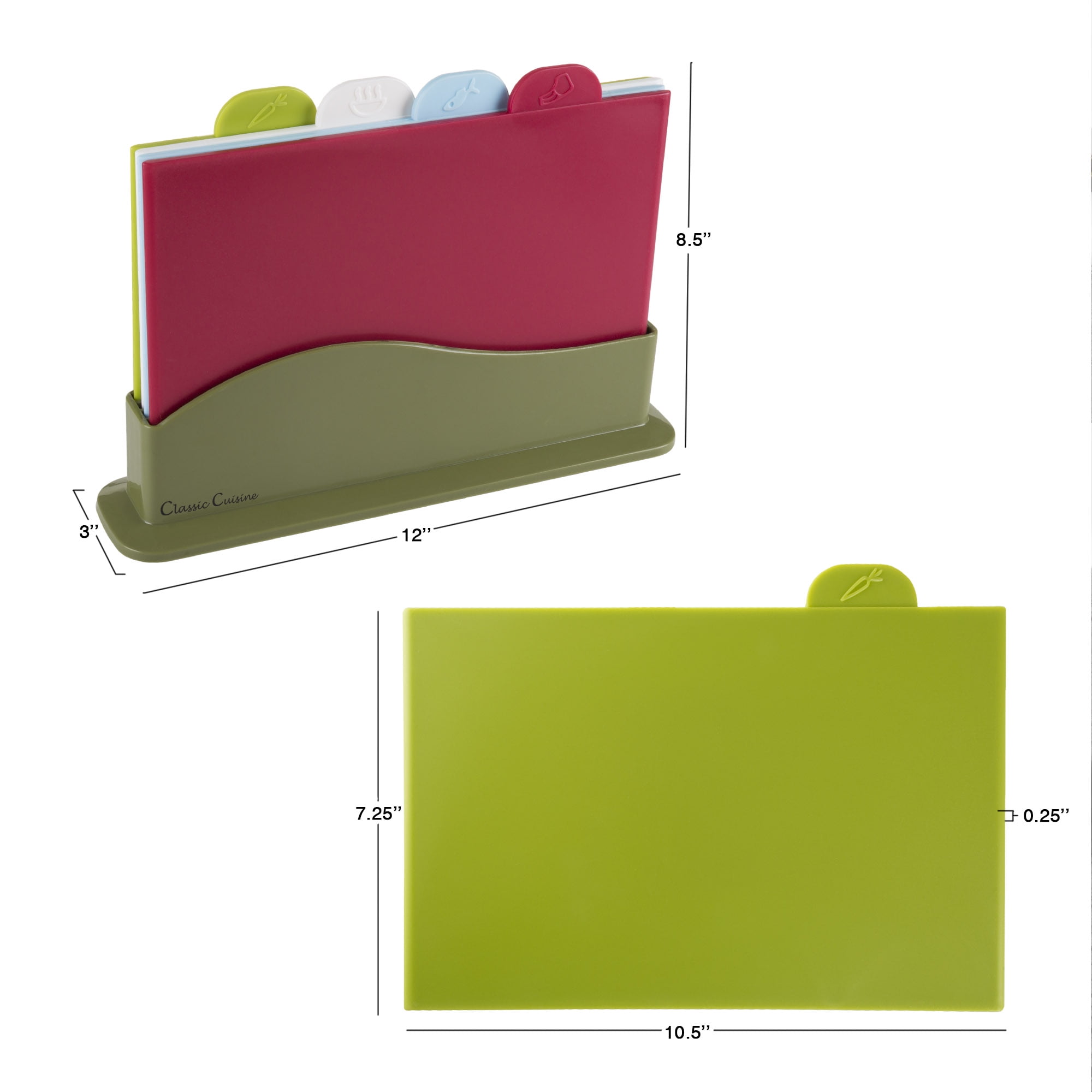 Color-Coded Plastic Cutting Board Set with Storage Stand - 4 Piece Set for Various Food Types - Slip-Resistant Design - Dishwasher Safe