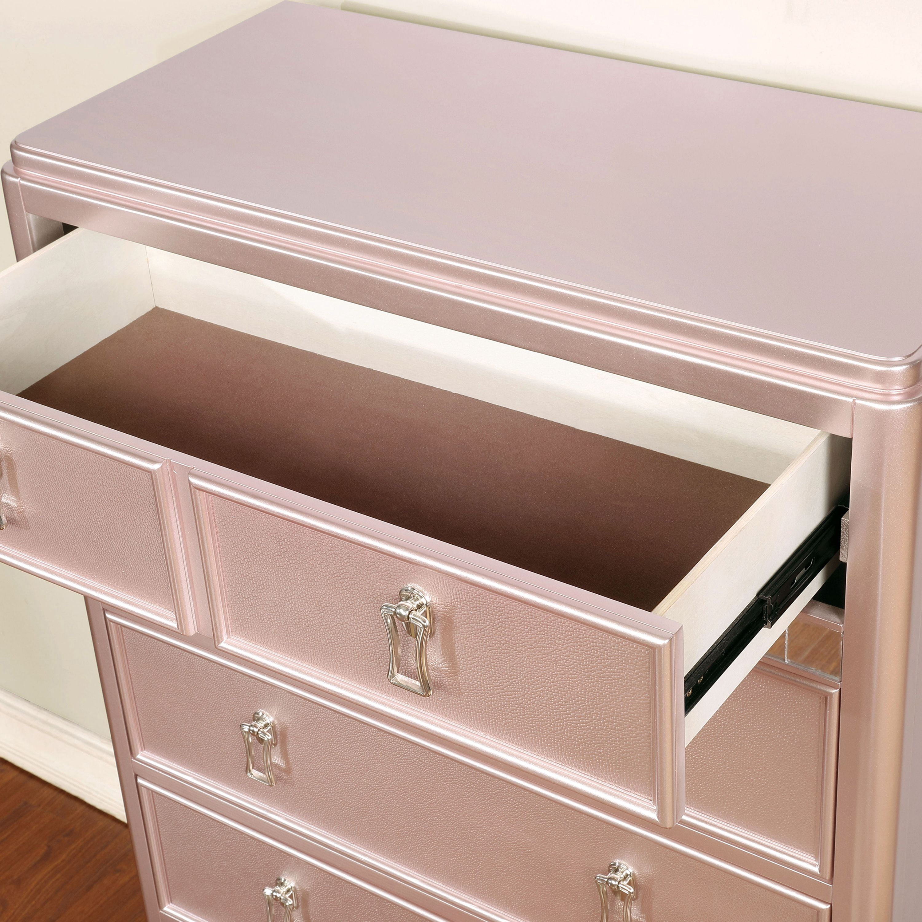 Furniture of America Starnom Transitional 5-Drawer Chest, Rose Gold