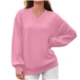 thumbnail image 2 of Women's Soft V Neck Sweatshirt, Long Sleeve Cozy Pullover Tunic | CSEONE,Pink S, 2 of 6