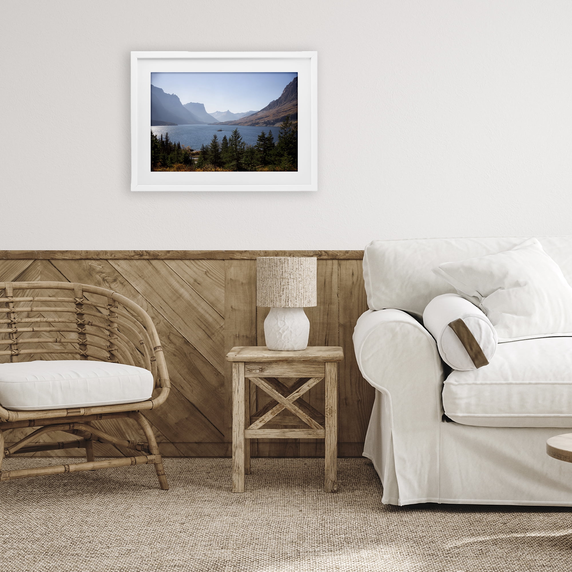 Stupell Industries Cliffs Overlooking Lake White Framed Print Under Glass, design by Carol Robinson