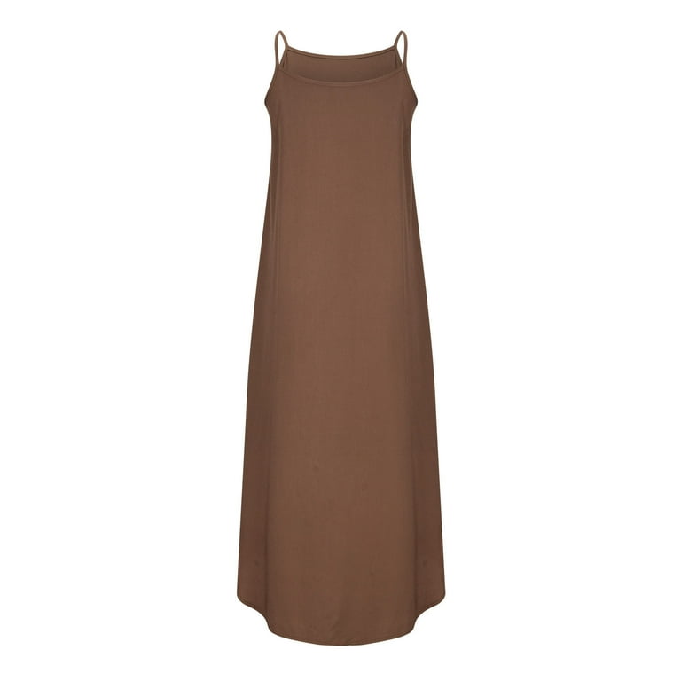 ZQUUVOU Women's Cotton Linen Halter Loose Dress Round Neck Solid Color Dress Brown - Walmart.com ZQUUVOU Women's Cotton Linen Halter Loose Dress Round Neck Solid Color Dress Brown - Walmart.com
