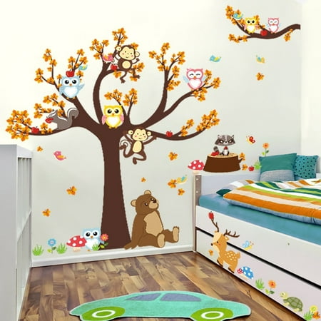 Owls Monkey Jungle Animals Tree Wall Sticker Vinyl Decal Kids Baby Nursery Mural Canada - Nursery Wall Decal Boy