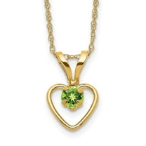 Auriga Fine Jewelry 10K Yellow Gold 3 mm Peridot Heart Birthstone Necklace 15" Valentine's Day Gift for Women