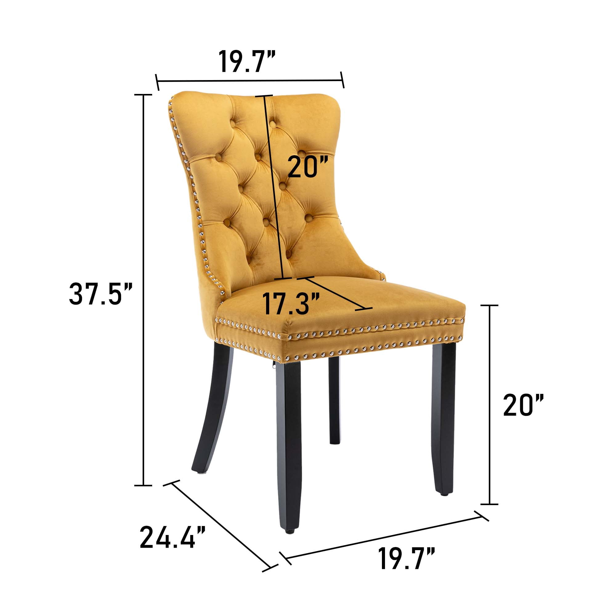 Aukfa High-End Upholstered Dining Chairs Set of 2, Modern Tufted Solid Wood Side Chair with Nailhead Trim - Gold