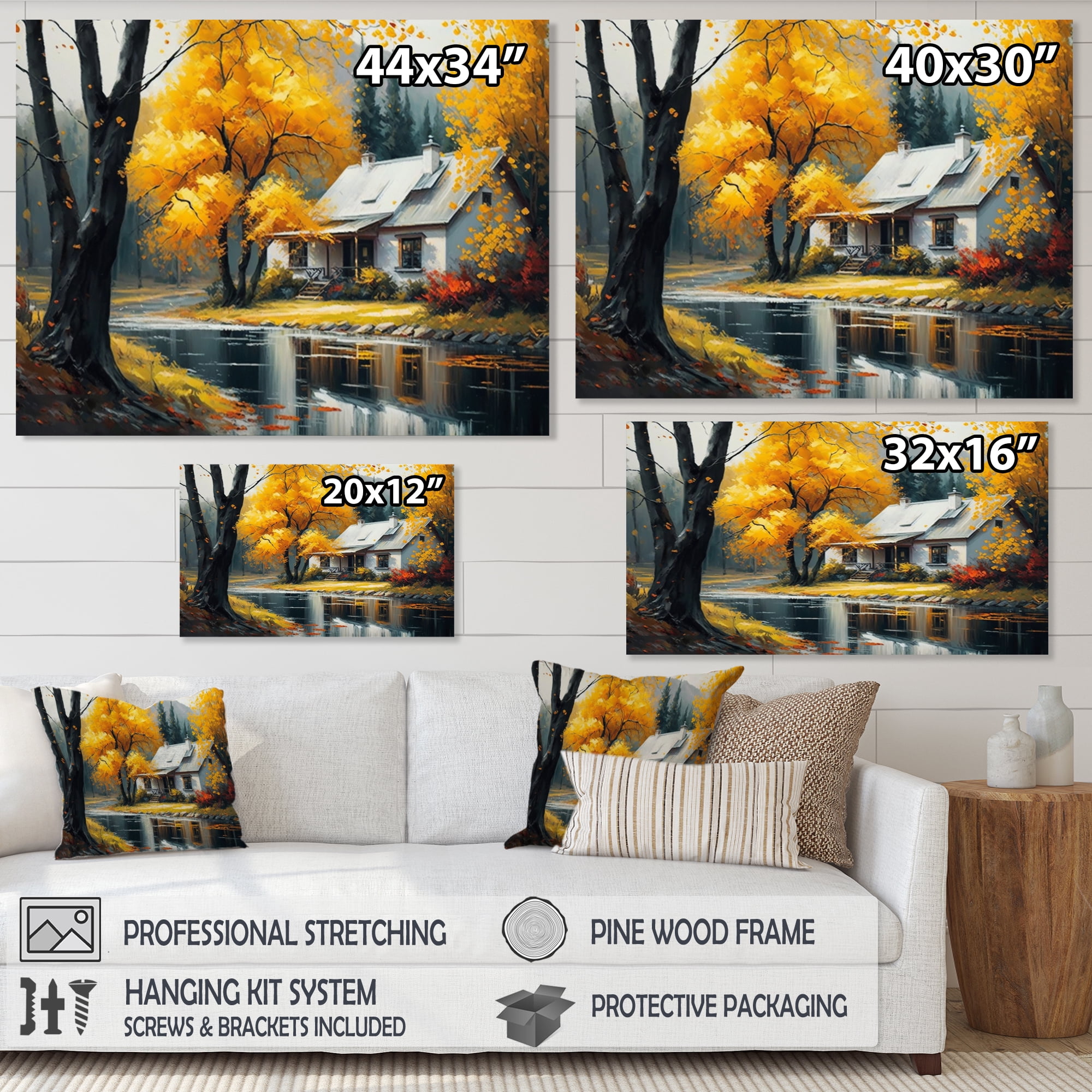 Designart Cabin In The Woods In Fall Canvas Wall Art