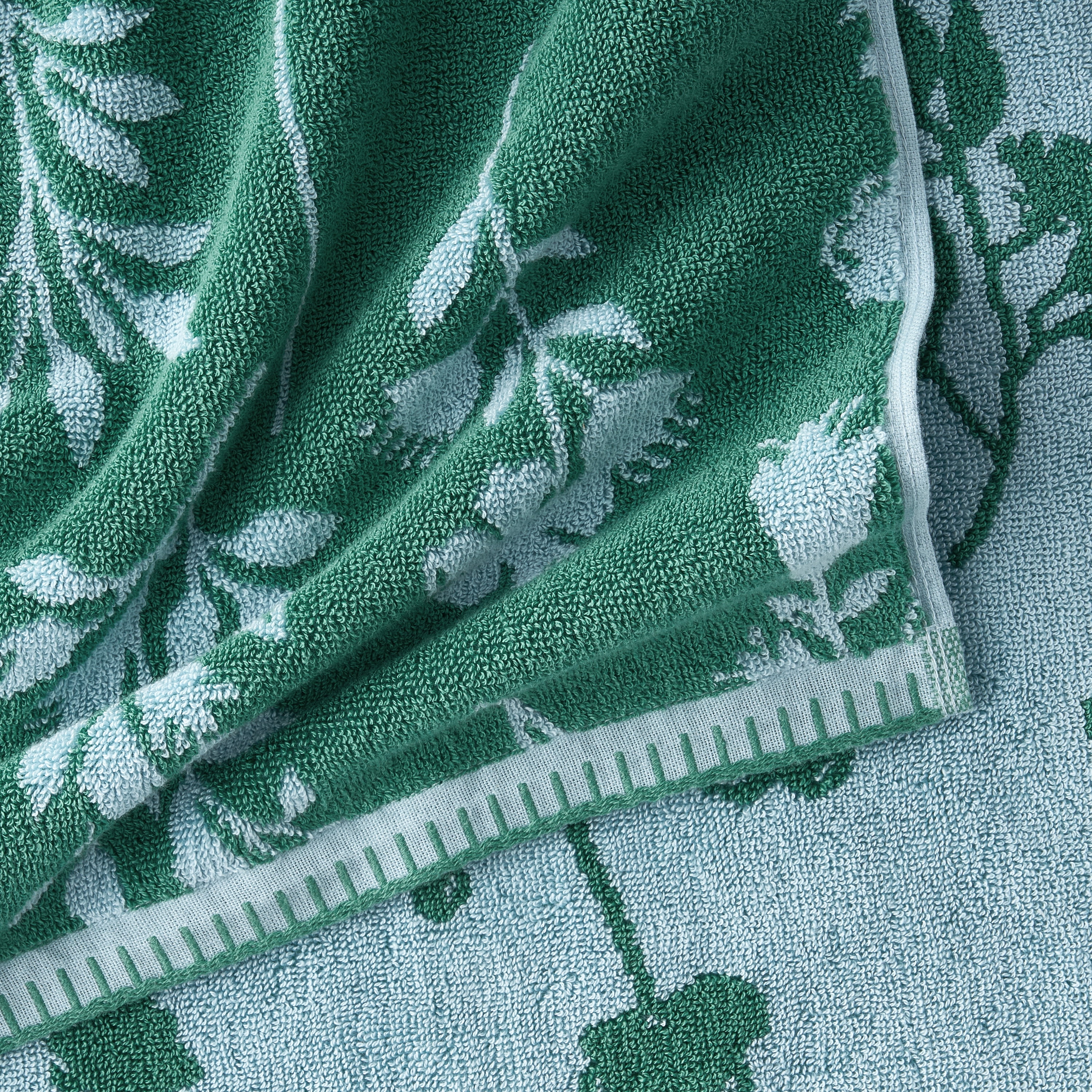 Beautiful by Drew Barrymore 4-Piece Floral Bath Towel Set, 100% Cotton, Pine Green