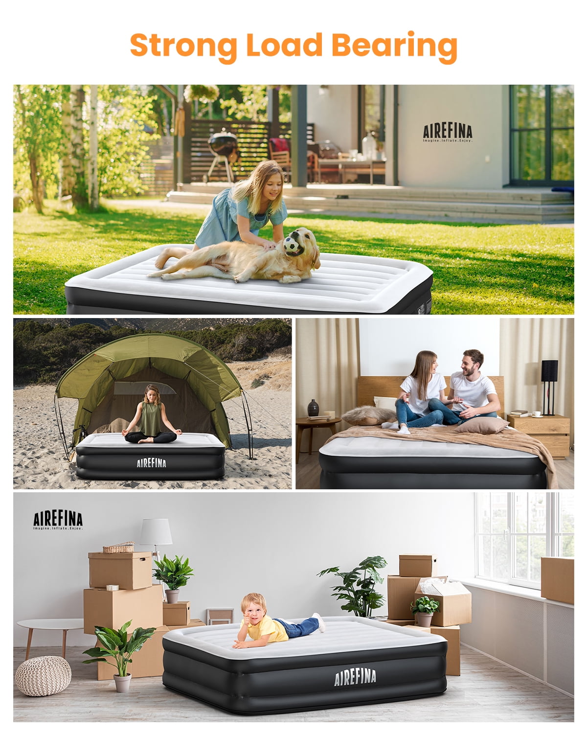 Airefina Full Size Air Mattress with Built-in Pump, Quick Self-Inflation/Deflation in 2.5 Mins, 650lb MAX