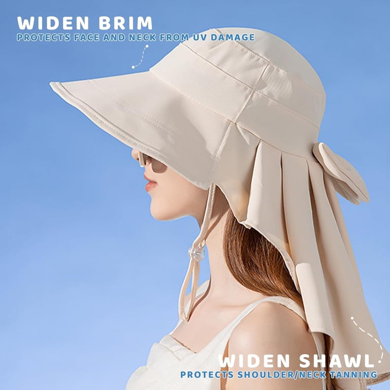 Wide Brim Sun Hat with Neck Flap Shawl UPF 50+ Polyester Adjustable Drawstring Amazon.com: Sun Hats for Women Sun Protection Wide Brim  main image 2