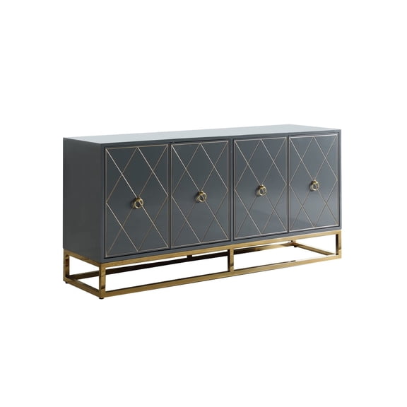Bowery Hill 64" Transitional Wood Sideboard in Gray and Gold Plated