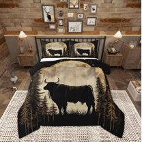 Manfei Teens Highland Cow Queen Comforter Set, Farmhouse Animal Bedding Sets, Rustic Countryside Reversible Bedding Comforter Set, Breathable Home Decor, 3pcs
