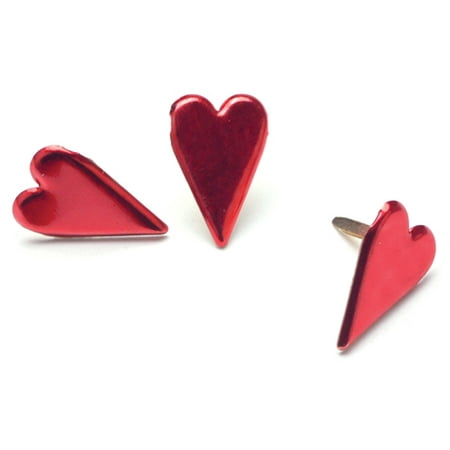 Painted Metal Paper Fasteners 50/Pkg-Long Hearts - Metallic Red