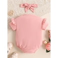 thumbnail image 6 of Aojekbee Baby Girl 2Pcs Summer Outfits Short Sleeve Letter Embroidery Romper with Headband Set Newborn Clothes, 6 of 10