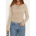 thumbnail image 3 of PRETTYGARDEN Women's Long Sleeve Cowl Neck Ribbed Knit Fall Shirts Slim Fit Ruched Going Out Crop Tops Basic T-Shirts, 3 of 9