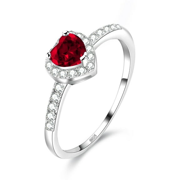 Uloveido Womens 925 Sterling Silver Red Heart Promise Ring Birthstone Rings for Women CJ007