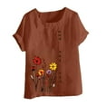 thumbnail image 3 of Xuyuer Womens Linen Tops 2026 Summer Short Sleeve Shirts Loose Crewneck Casual Boho Tops Vintage Embroidered Blouses Loose Short Sleeves, Fashion Blouses for Women, 3 of 5