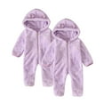 thumbnail image 1 of Kovlvoll 2pc Newborn Baby Clothes Fuzzy Fleece Rompers Zipper Hooded Long Sleeve Solid Color Keep Warm Infant Jumpsuit, 1 of 7
