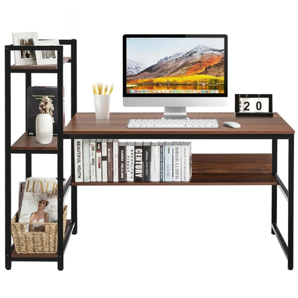 Demi Bonn 59" Computer Desk Office Workstation 4-Tier Storage Shelves, Small Home Study Writing Table, Walnut
